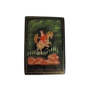 Vintage Russian Palekh Lacquer Box The Humpbacked Horse Hand Painted Signed2.75"